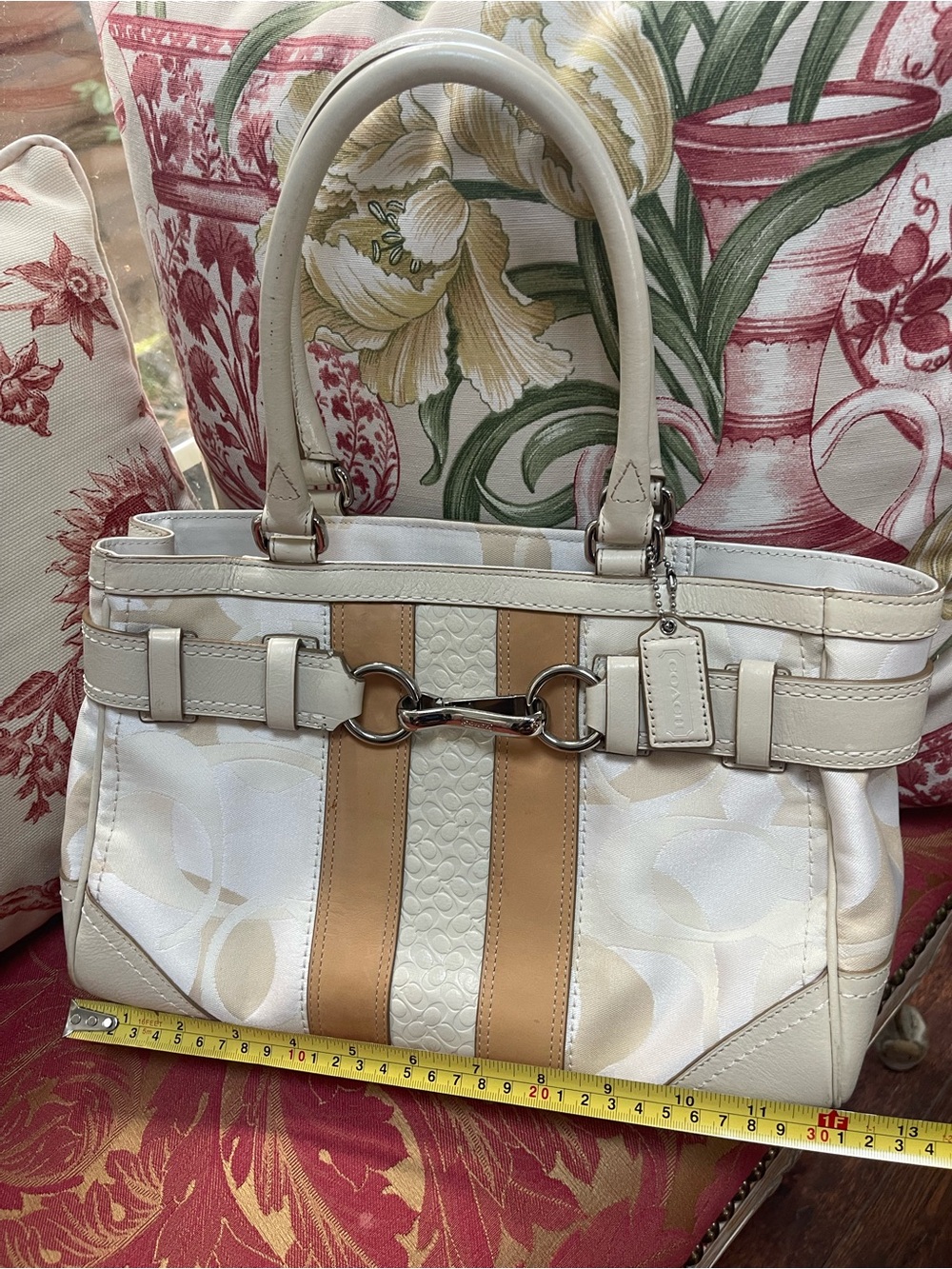 Coach Hamptons Beige and Cream Leather-Trim Tote Bag